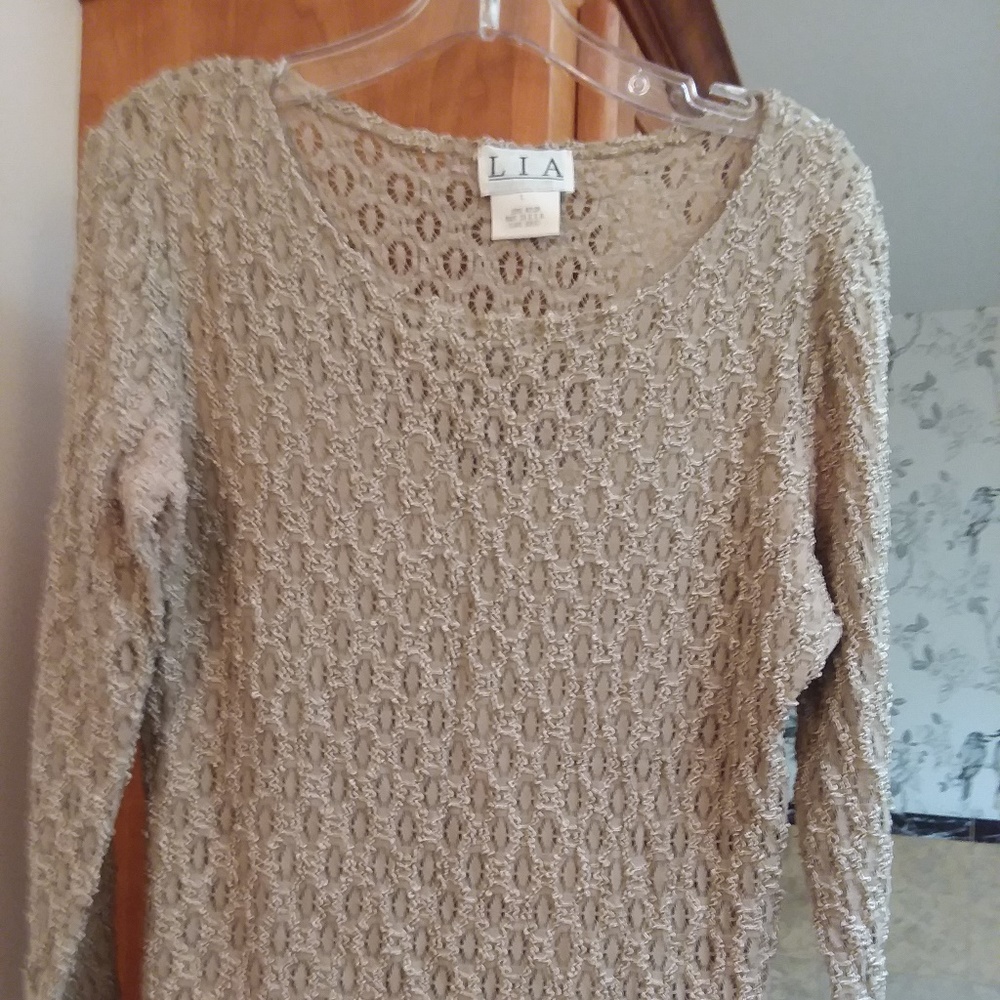 LIA Light Tan Stretch Lace Top/Tee  - EUC